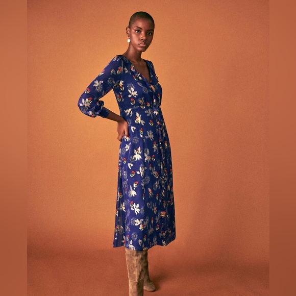 Sezane Dresses & Skirts - SOLD Sezane Adele silk Dress- "electric blue floral" Size 36